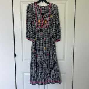 Pink City Prints embroidered gingham midi dress - size M